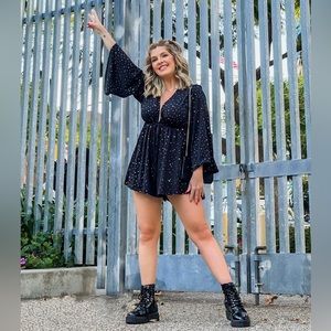 Kadee Bell Sleeve Romper in Twinkling Black